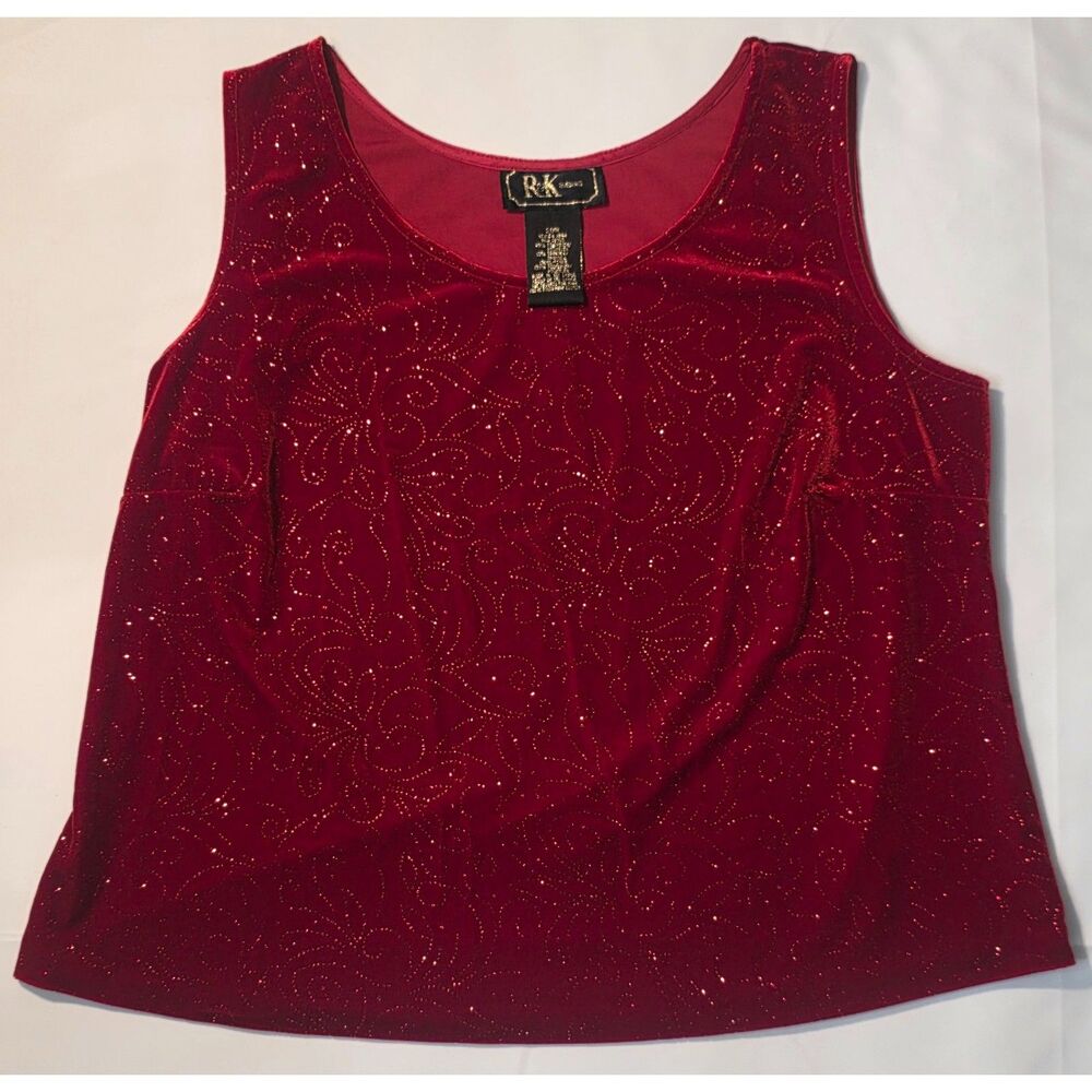 R&K Evening Women's Plus Size 20W Red Glitter Velvet Sleeveless Tank Top Blouse